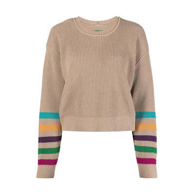 (Women) Emporio Armani SS22 Striped Crewneck Pullover Sweater Light Brown. 3L2MXX-2M87Z-F137