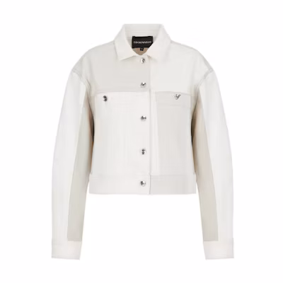 (Women) Emporio Armani SS22 White Patchwork Colorblock Jacket. 3L2B83-2ND2Z-0128