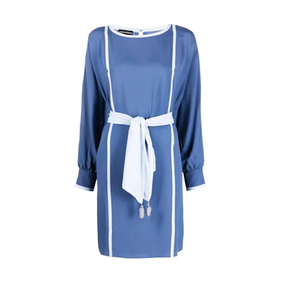 (Women) Emporio Armani SS22 Colorblock Belted Long-Sleeve Dress Women Blue INA21T-I2325-820