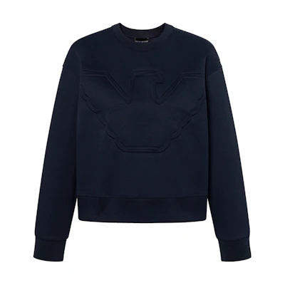 (Women) Emporio Armani SS22 Navy Crewneck Cotton Pullover Sweatshirt 3L2M6D-2JYWZ-0922
