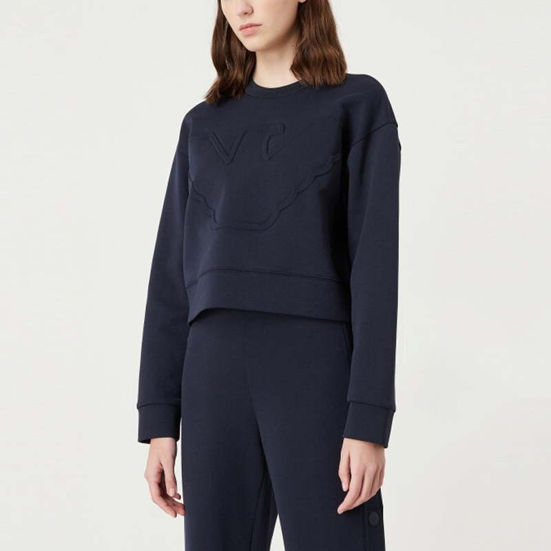 Lookbook (W) Sudadera Emporio Armani SS22 Azul Marino de Algodón con Cuello Redondo. 3L2M6D-2JYWZ-0922