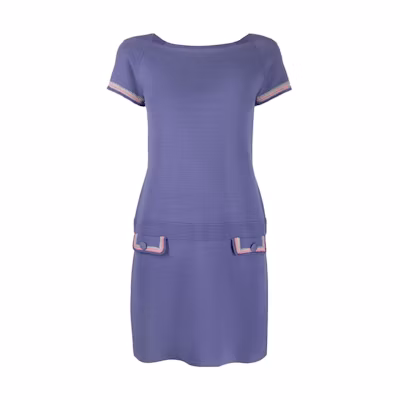 (Women) Emporio Armani SS22 Purple Crochet Trim Knit Short Sleeve Dress . 3L2AT2-2M12Z-0820