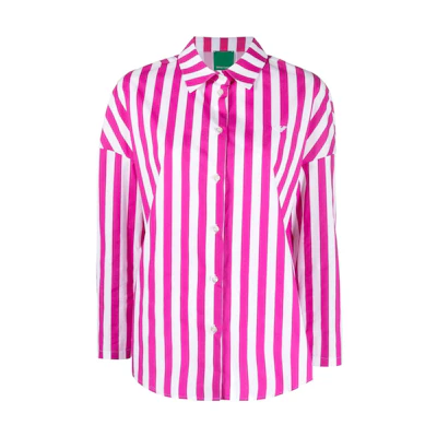 (Women) Emporio Armani SS22 Striped Colorblock Cotton Long Sleeve Shirt Women. 3L2CB32NF0Z-F115