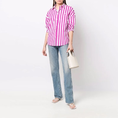 (Women) Emporio Armani SS22 Striped Colorblock Cotton Long Sleeve Shirt Women. 3L2CB32NF0Z-F115 Lookbook (Women) Emporio Armani SS22 Striped Colorblock Cotton Long Sleeve Shirt Women. 3L2CB32NF0Z-F115