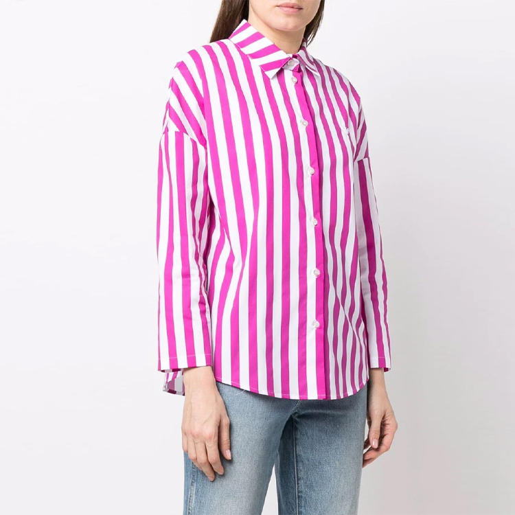 Shop (Women) Emporio Armani SS22 Striped Colorblock Cotton Long Sleeve Shirt Women. 3L2CB32NF0Z-F115