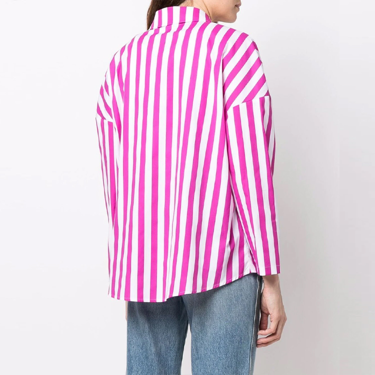 Purchase (Women) Emporio Armani SS22 Striped Colorblock Cotton Long Sleeve Shirt Women. 3L2CB32NF0Z-F115