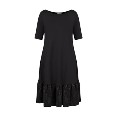 (Women) EMPORIO ARMANI SS23 Black Ruffle Short Sleeve Dress with Rhinestones 3R2A7H-2JVLZ-0999