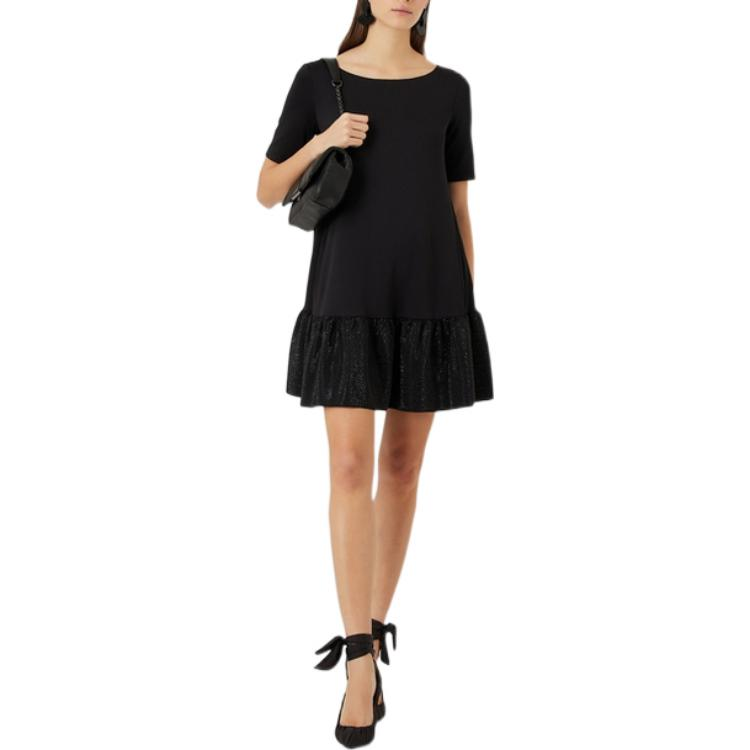 Lookbook (W) EMPORIO ARMANI SS23 Vestido Negro Mangas Cortas con Volantes y Cristales. 3R2A7H-2JVLZ-0999
