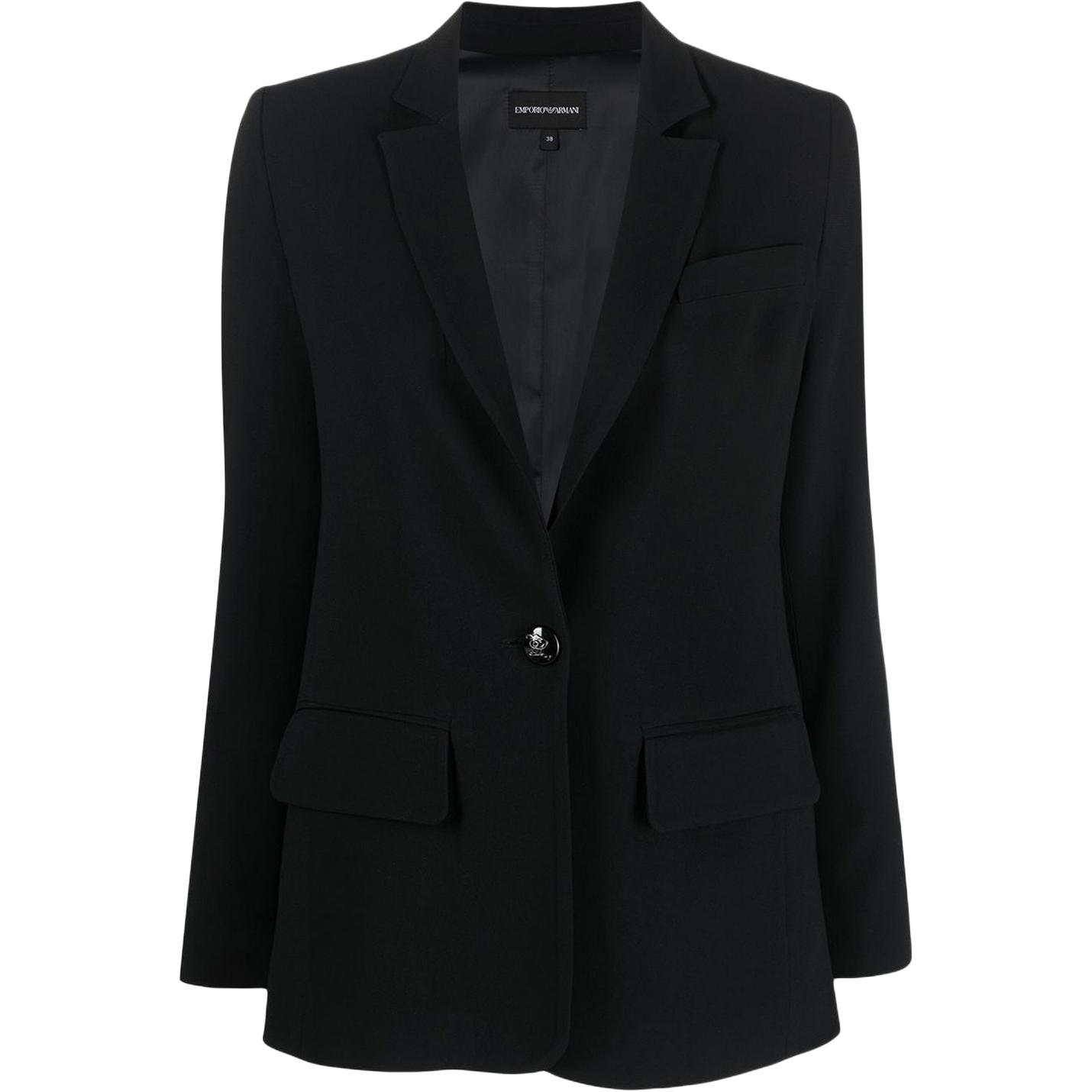 (Women) Emporio Armani SS23  Black Single-Button Solid Long-Sleeve Blazer. 3R2G69-2NQ2Z-0999