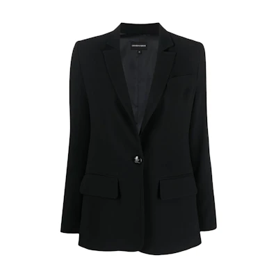 (Women) Emporio Armani SS23 Black Single-Button Solid Long-Sleeve Blazer. 3R2G69-2NQ2Z-0999