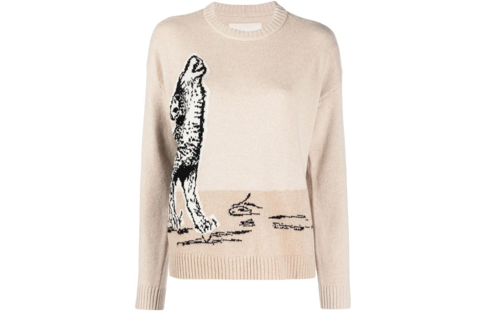 (Women) Emporio Armani SS23  Crewneck Knit Sweater Wolf Design Off-White. 6L2MXV-2M83Z-F130