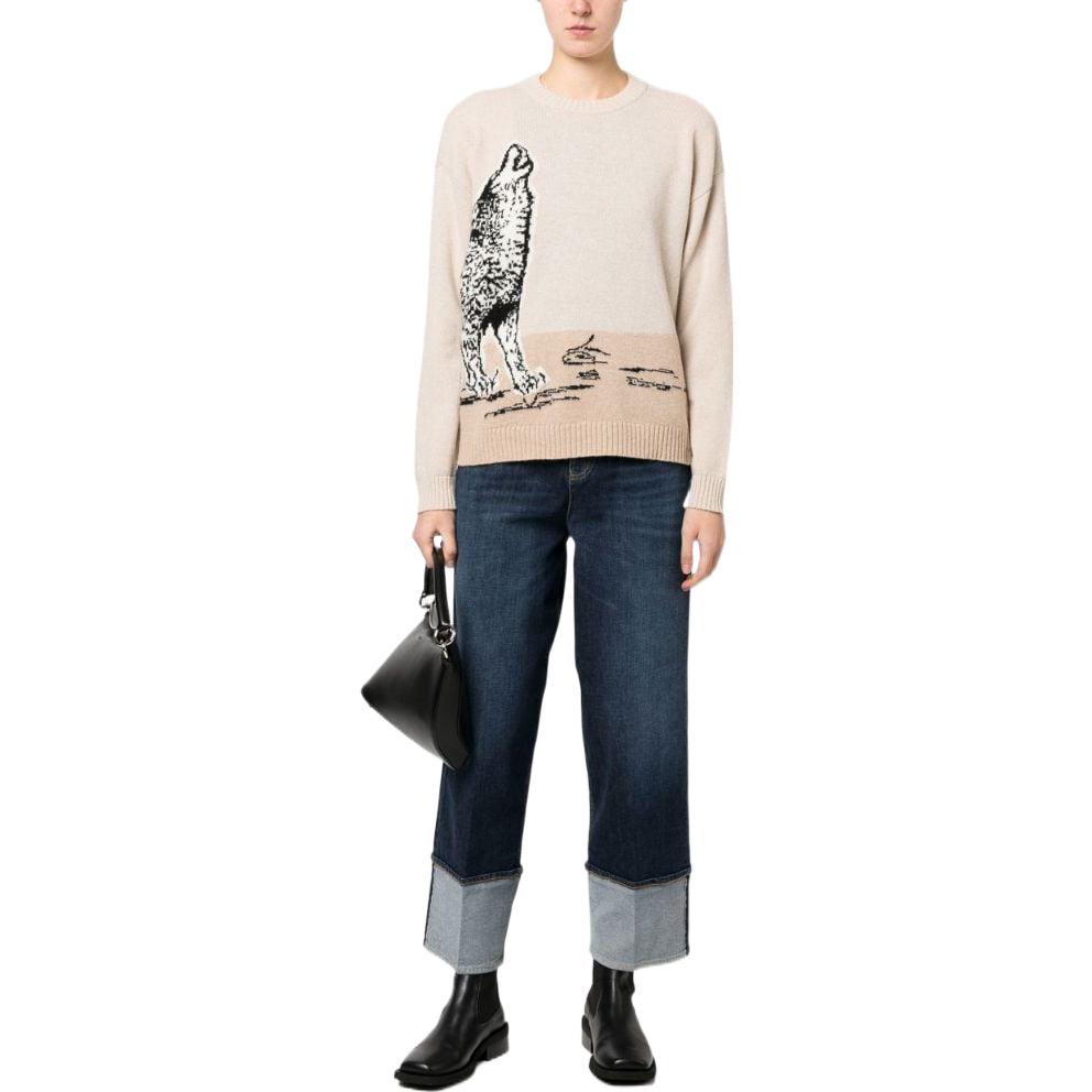 Lookbook (Women) Emporio Armani SS23  Crewneck Knit Sweater Wolf Design Off-White. 6L2MXV-2M83Z-F130