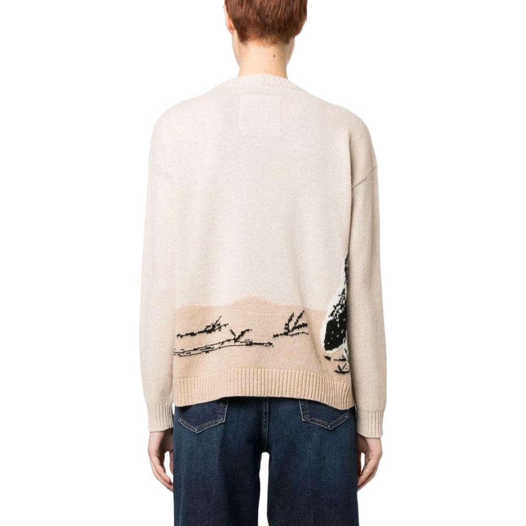 Shop (Women) Emporio Armani SS23  Crewneck Knit Sweater Wolf Design Off-White. 6L2MXV-2M83Z-F130