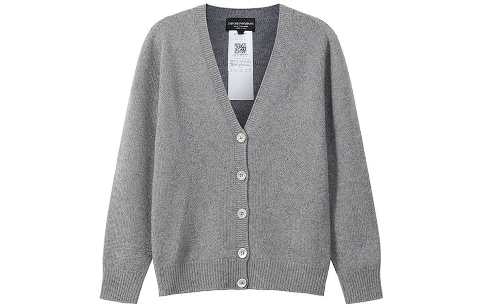 (Women) EMPORIO ARMANI SS23  Grey V-Neck Cashmere Sweater with Eagle Logo Embroidery. 8N2MW1-2MA1Z-0657 圖 2