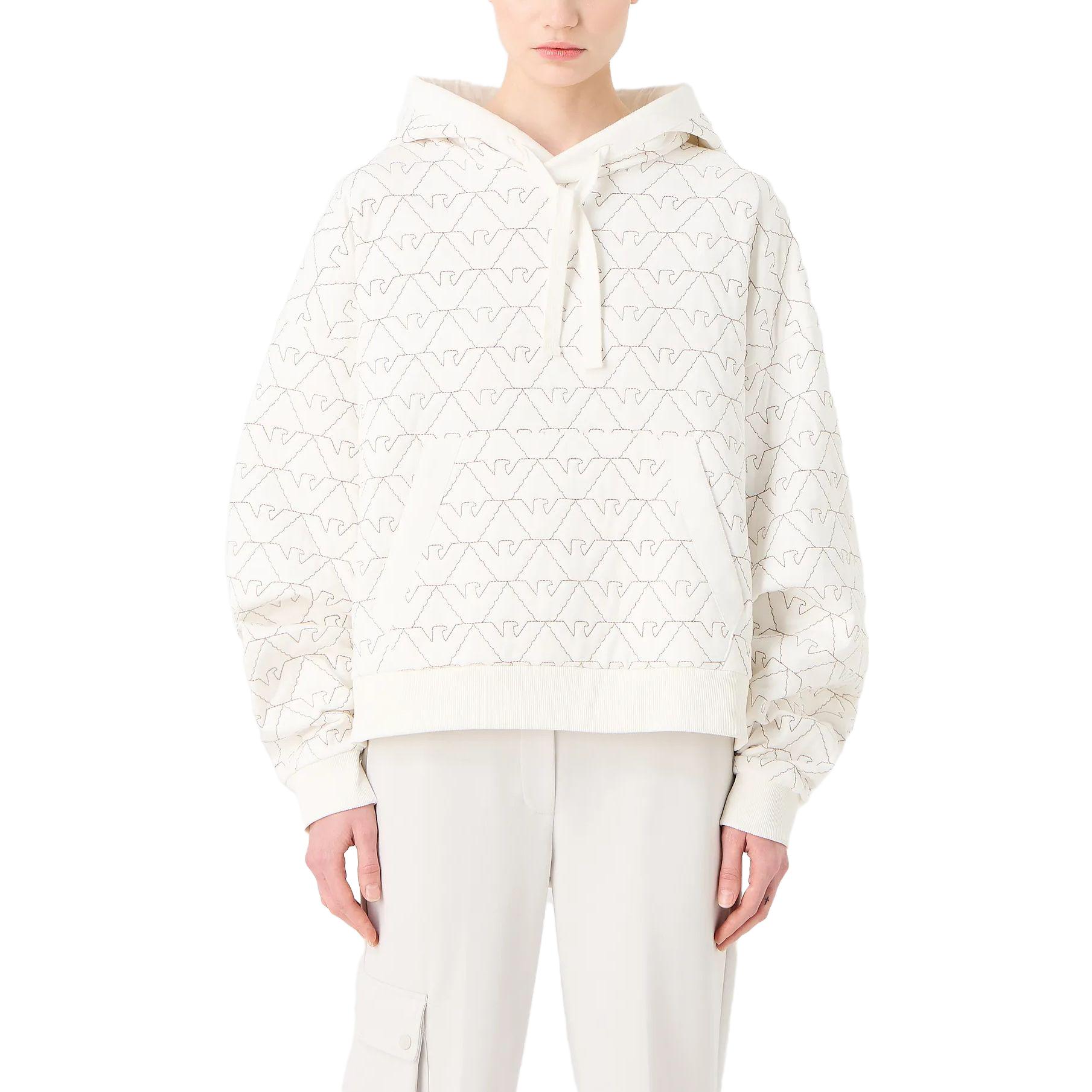 (Women) EMPORIO ARMANI SS23  Pattern Print Hoodie White Long Sleeve Sweatshirt 6R2M7M2-JXAZ1-0101 圖 4