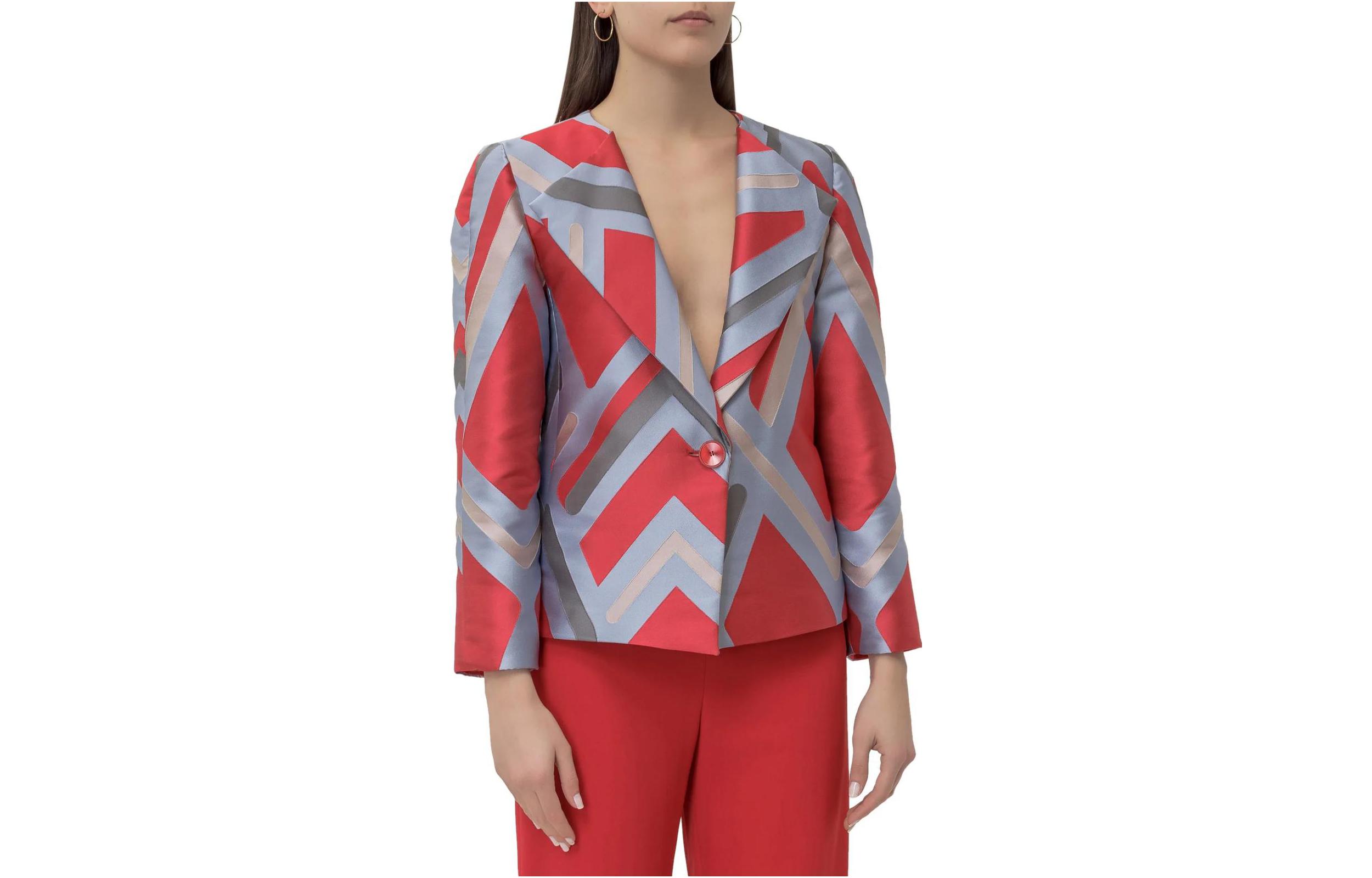 (Women) Emporio Armani SS23  Red Pattern Print Long-Sleeve Blazer 5NG45T-52108-010