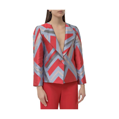 (Women) Emporio Armani SS23 Red Pattern Print Long-Sleeve Blazer 5NG45T-52108-010