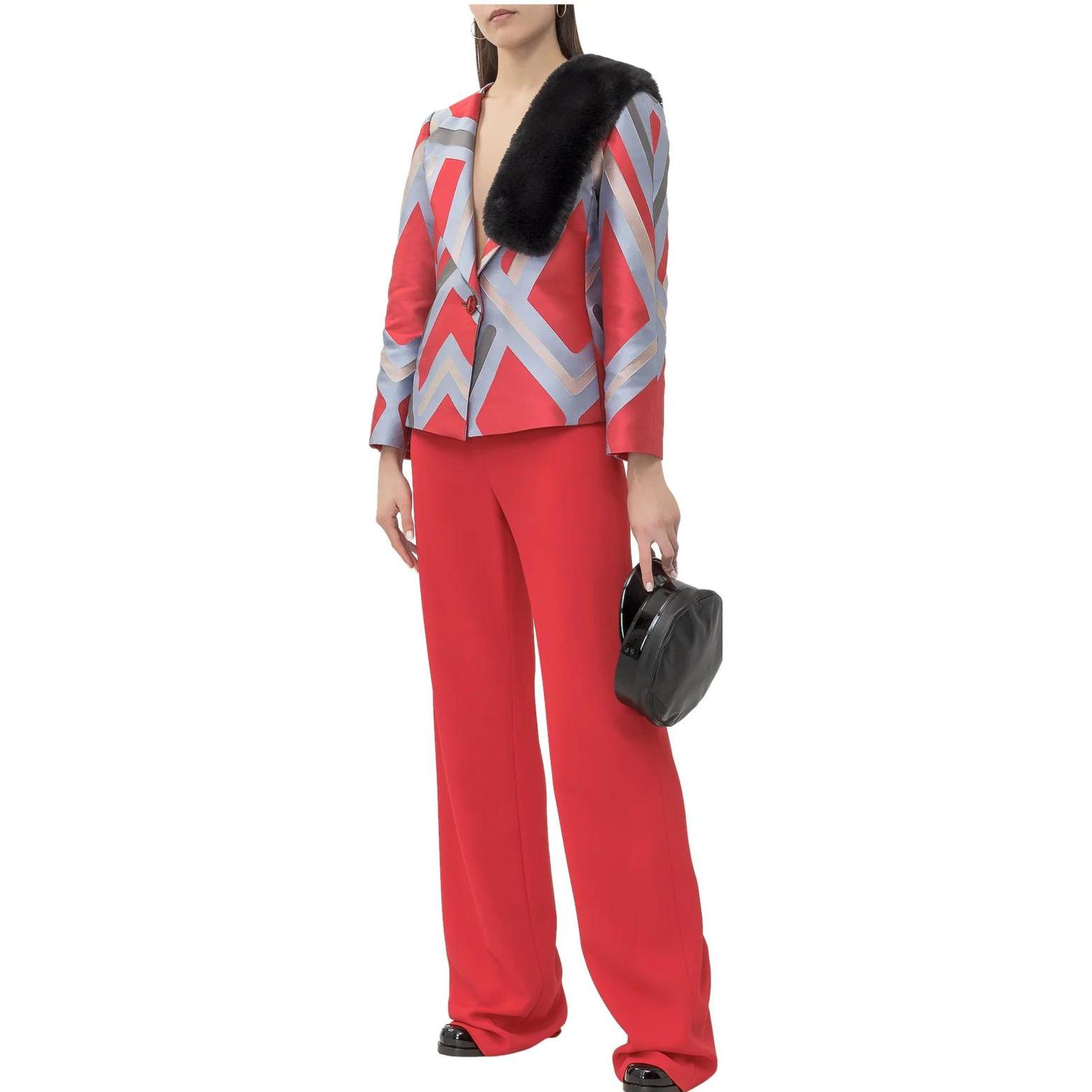 Shop (W) Emporio Armani SS23 Blazer Lengan Panjang Corak Merah. 5NG45T-52108-010