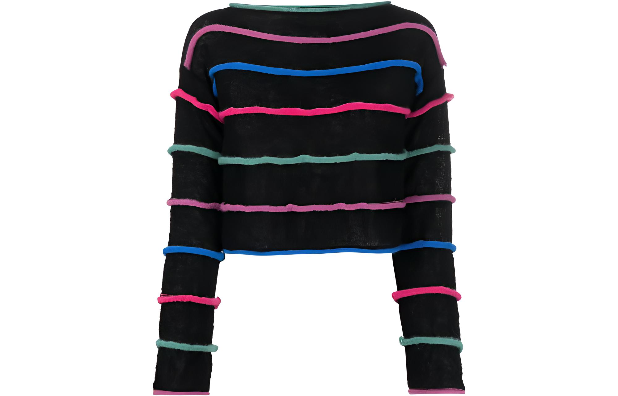 (Women) Emporio Armani SS23  Striped Crewneck Pullover Sweater - Black 6L2MXA-2M52Z-F061