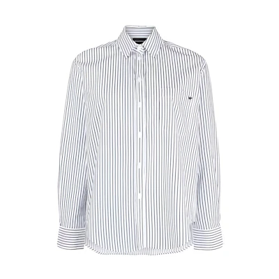 (Women) Emporio Armani SS23 Striped Loose Fit Long Sleeve Shirt Black White. 6R2C67-2NW0Z-F915