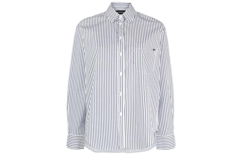 Order (W) Emporio Armani SS23 Kemeja Lengan Panjang Longgar Berjalur Hitam Putih. 6R2C67-2NW0Z-F915