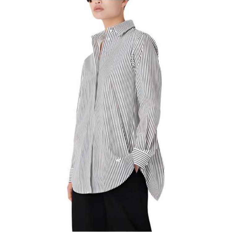 (Women) Emporio Armani SS23  Striped Loose Fit Split Long-Sleeve Shirt Multicolor 3R2C74-2N0FZ-F108