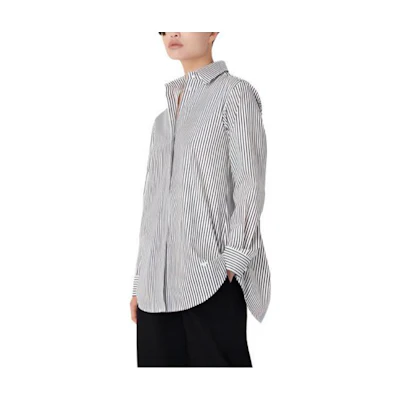 (Women) Emporio Armani SS23 Striped Loose Fit Split Long-Sleeve Shirt Multicolor 3R2C74-2N0FZ-F108