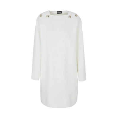 (Women) EMPORIO ARMANI SS23 White Long Sleeve Dress with Eagle Logo Print 6R2A6A-1JHSZ-0101