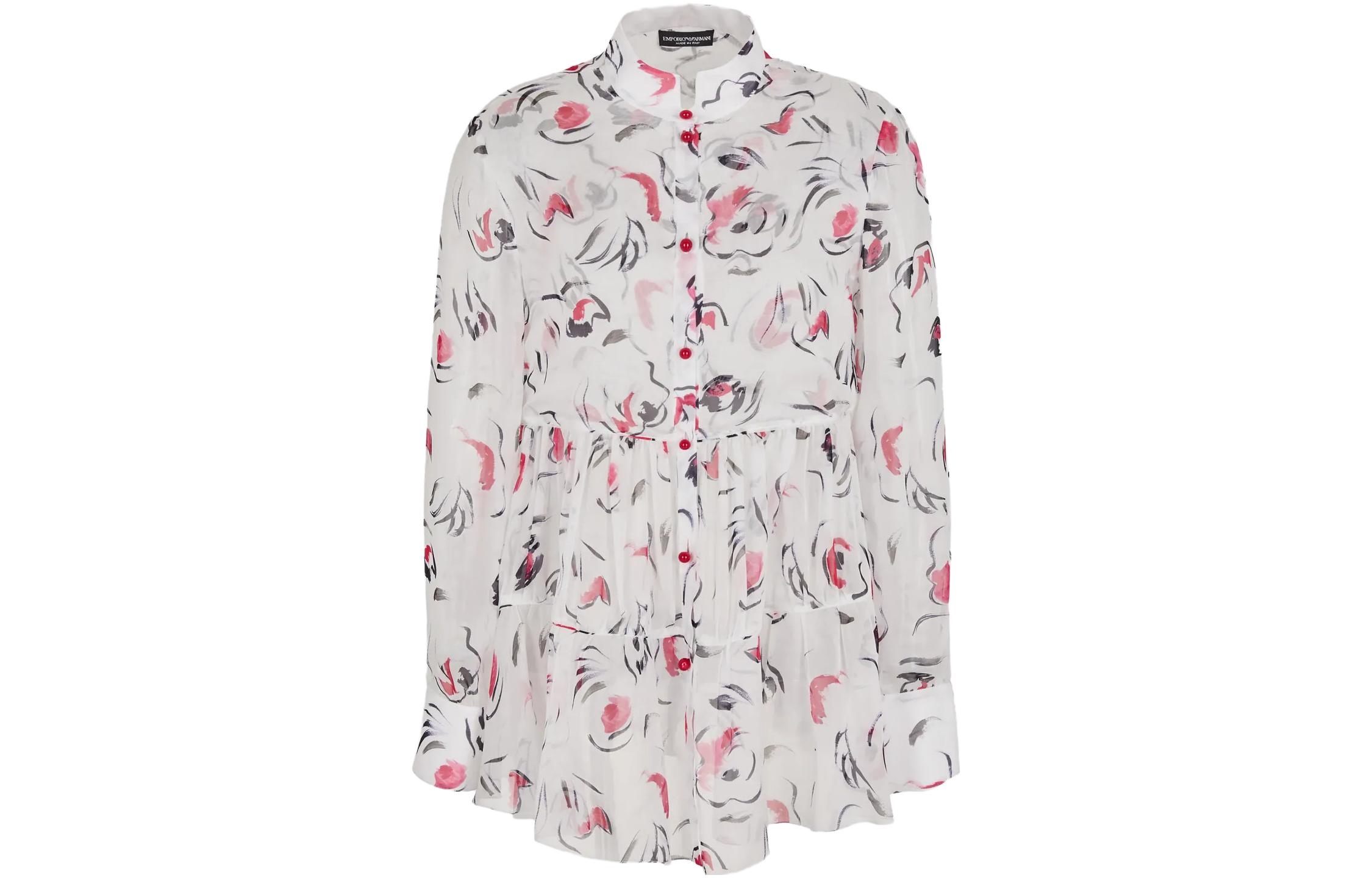 (Women) EMPORIO ARMANI SS23  White Loose Fit Printed Ruffle Long Sleeve Shirt. H4NC15-E2500-1010 圖 2