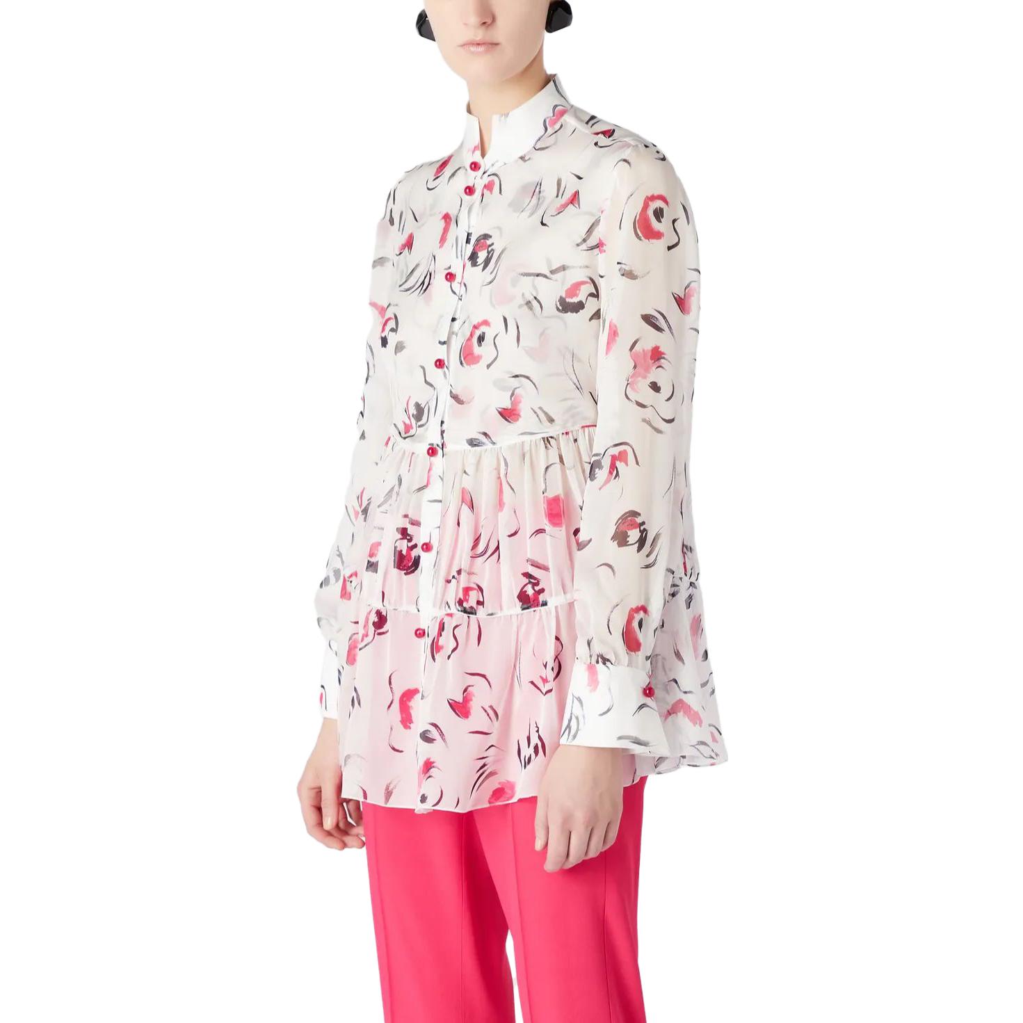 (Women) EMPORIO ARMANI SS23  White Loose Fit Printed Ruffle Long Sleeve Shirt. H4NC15-E2500-1010 圖 4