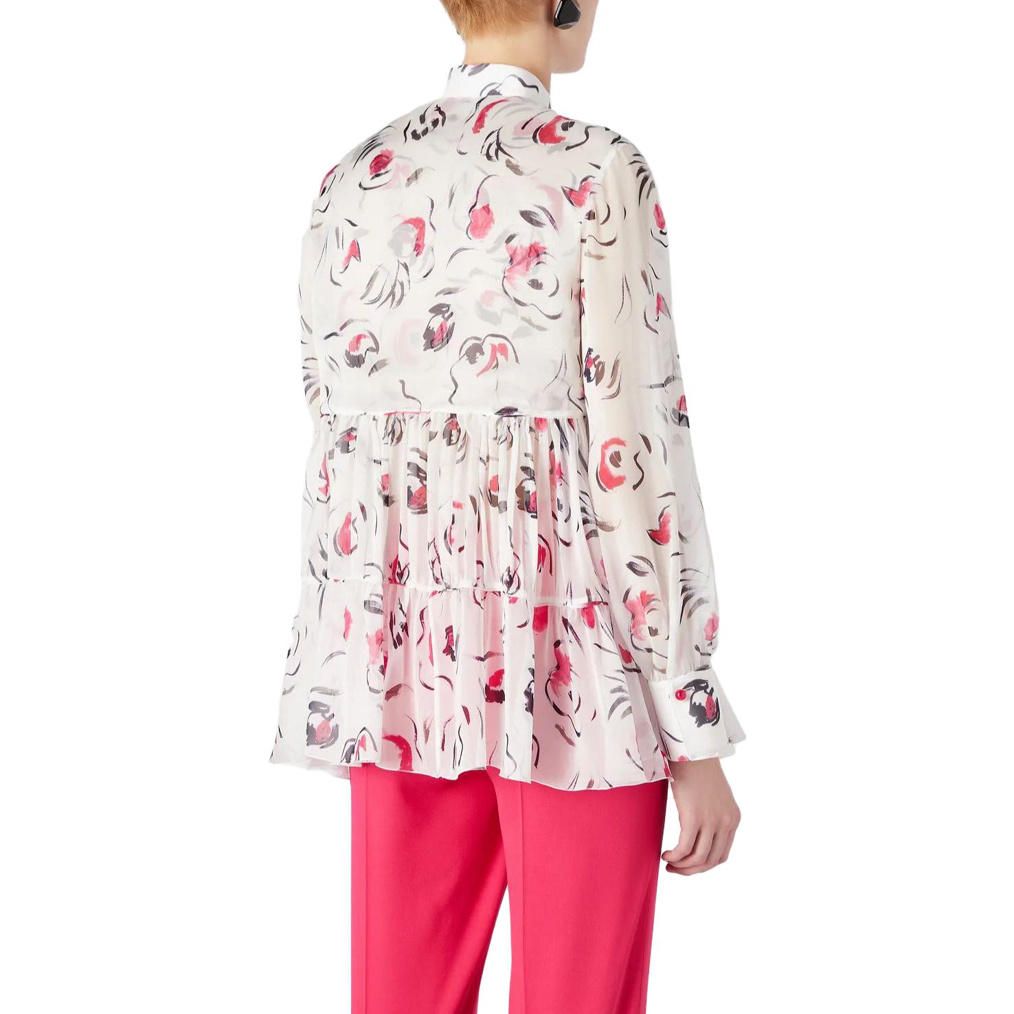 (Women) EMPORIO ARMANI SS23  White Loose Fit Printed Ruffle Long Sleeve Shirt. H4NC15-E2500-1010 圖 5