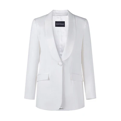 (Women) Emporio Armani SS23 White Solid Single-Breasted Blazer 0NG3DT-02003-101