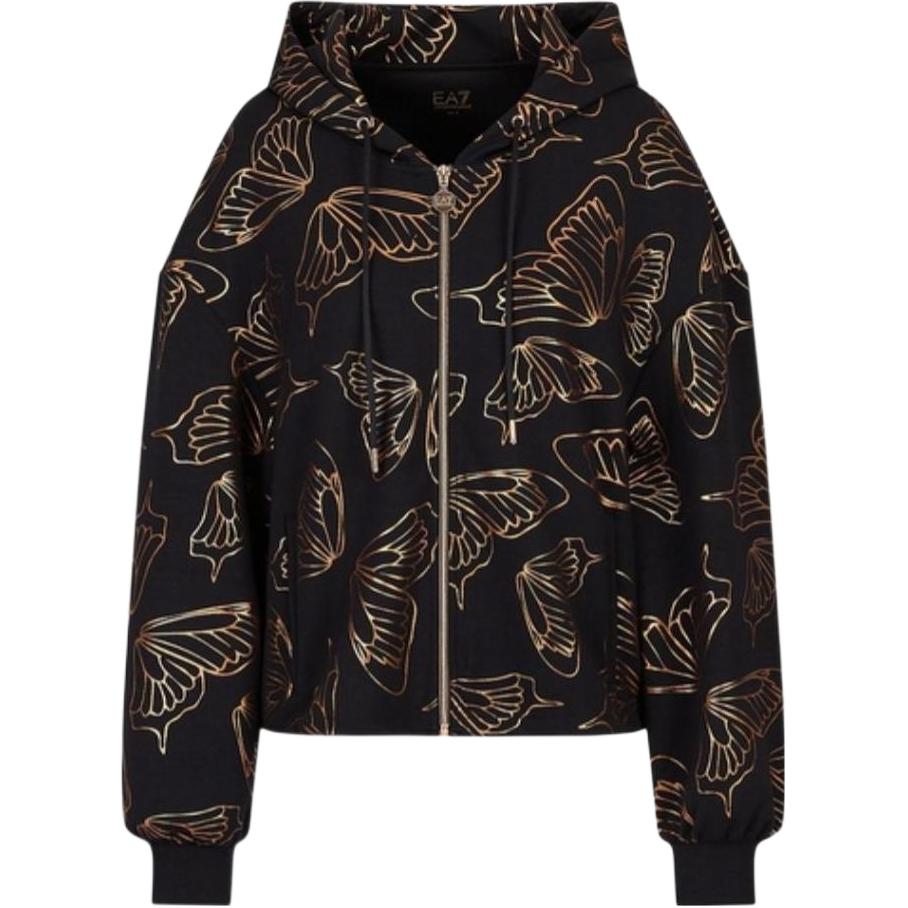 (Women) Emporio Armani SS23 Butterfly Print Black Gold Zip Hoodie 3RTM24-TJLQZ-2206