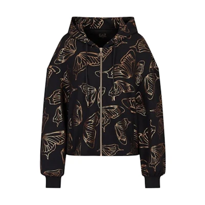 (Women) Emporio Armani SS23 Butterfly Print Black Gold Zip Hoodie 3RTM24-TJLQZ-2206