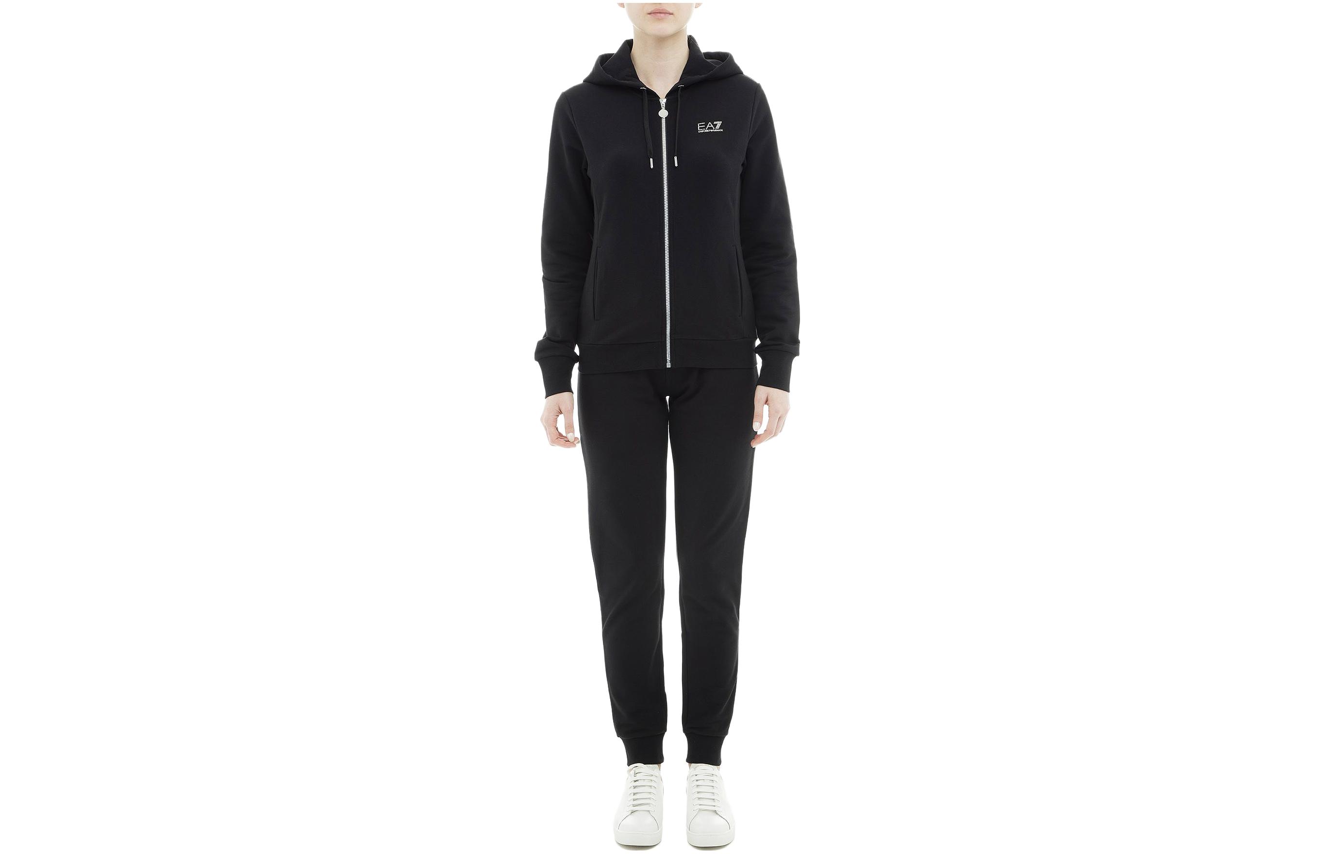 (Women) Emporio Armani SS23 Letter Print Slim-Fit Tracksuit - Black. 6ZTV58-TJ24Z-1200