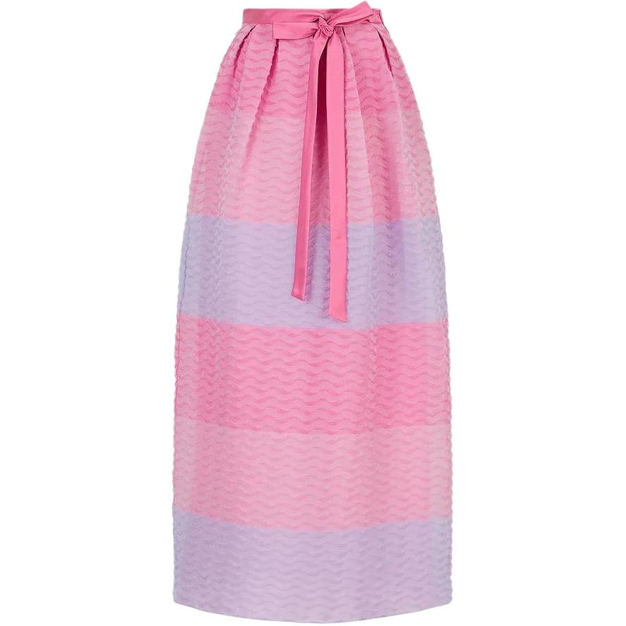 (Women) Emporio Armani SS23 Pink High-Waisted Midi Casual Striped Dress for Women. D4NN2D-D2404-1013