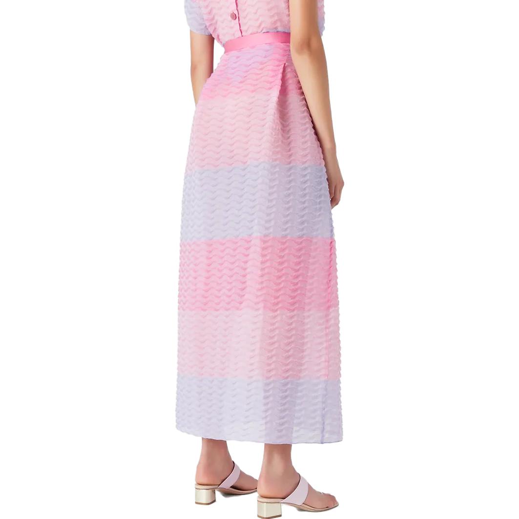 Shop (W) Vestido Midi Casual a Rayas Rosa de Cintura Alta Emporio Armani SS23 para Mujer. D4NN2D-D2404-1013