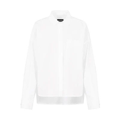 (Women) EMPORIO ARMANI SS24 Asymmetric Button-Down Long Sleeve Shirt White 3D2C64-2N0FZ-10100