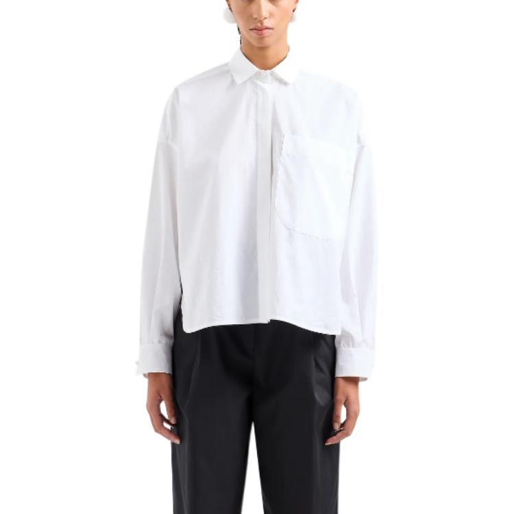 Lookbook (Women) EMPORIO ARMANI SS24  Asymmetric Button-Down Long Sleeve Shirt White 3D2C64-2N0FZ-10100