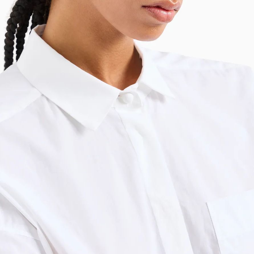 Sizing (Women) EMPORIO ARMANI SS24  Asymmetric Button-Down Long Sleeve Shirt White 3D2C64-2N0FZ-10100