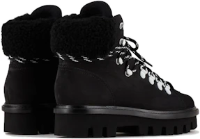Shop EMPORIO ARMANI 阿瑪尼 絨面 繫帶圓頭 時尚短靴 女款 黑色
