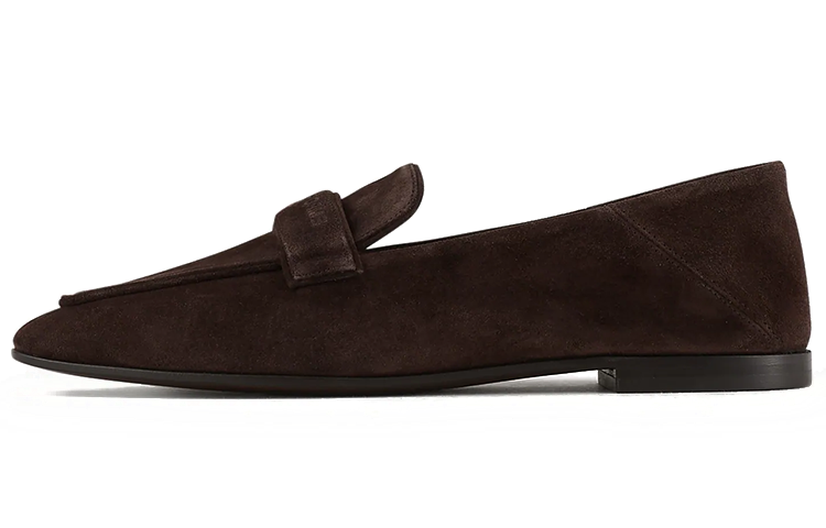 (W) Emporio Armani Velvet Leather Flats 'Brown Logo'