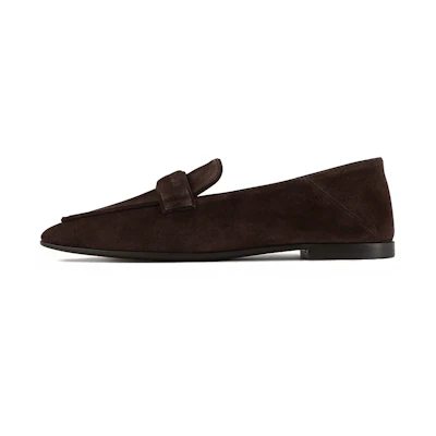 (W) Emporio Armani Velvet Leather Flats 'Brown Logo'