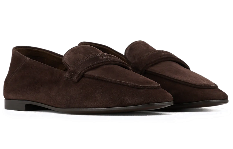 (W) Emporio Armani Velvet Leather Flats 'Brown Logo' 圖 2