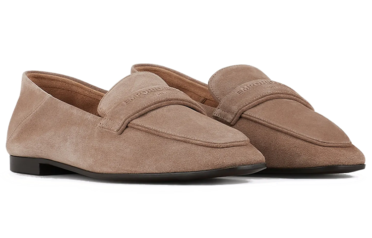 (W) Emporio Armani Velvet Leather Loafers 'Grey Brown' 圖 2