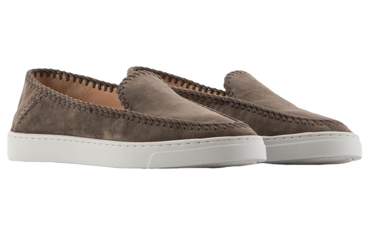 (W) Emporio Armani Velvet Leather Slip-On 'Grey Brown' 圖 2