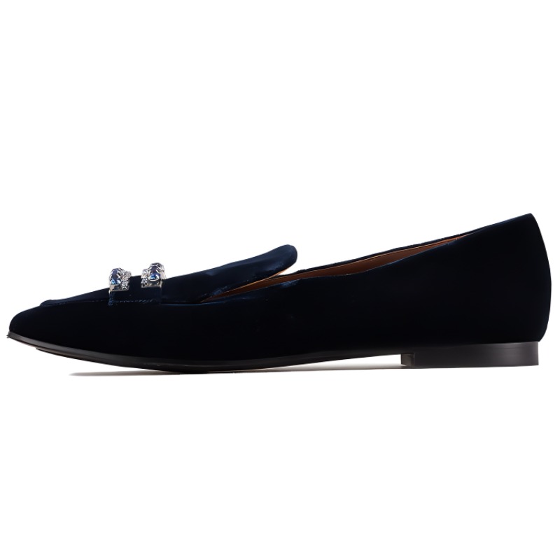 (W) Emporio Armani Velvet Loafers 'Blue Black Rhinestone'