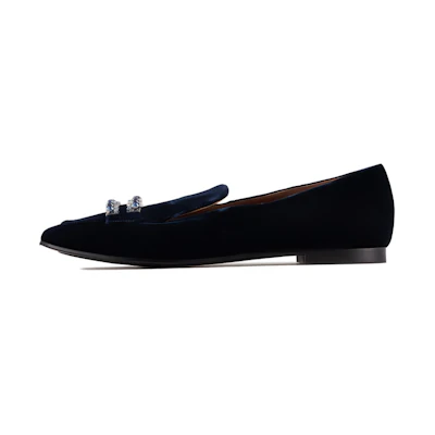 (W) Emporio Armani Velvet Loafers 'Blue Black Rhinestone'