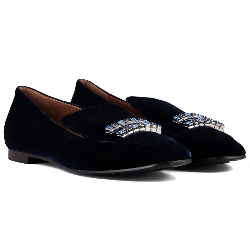 (W) Emporio Armani Velvet Loafers 'Blue Black Rhinestone' 圖 2