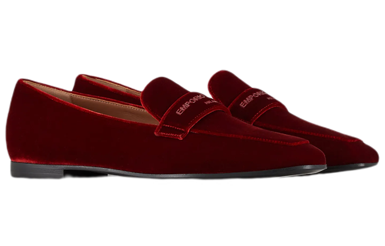 (W) Emporio Armani Velvet Loafers 'Red' 圖 2